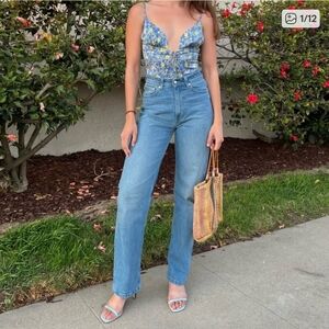 Djerf Avenue Straight Jean Mid Blue Size 26